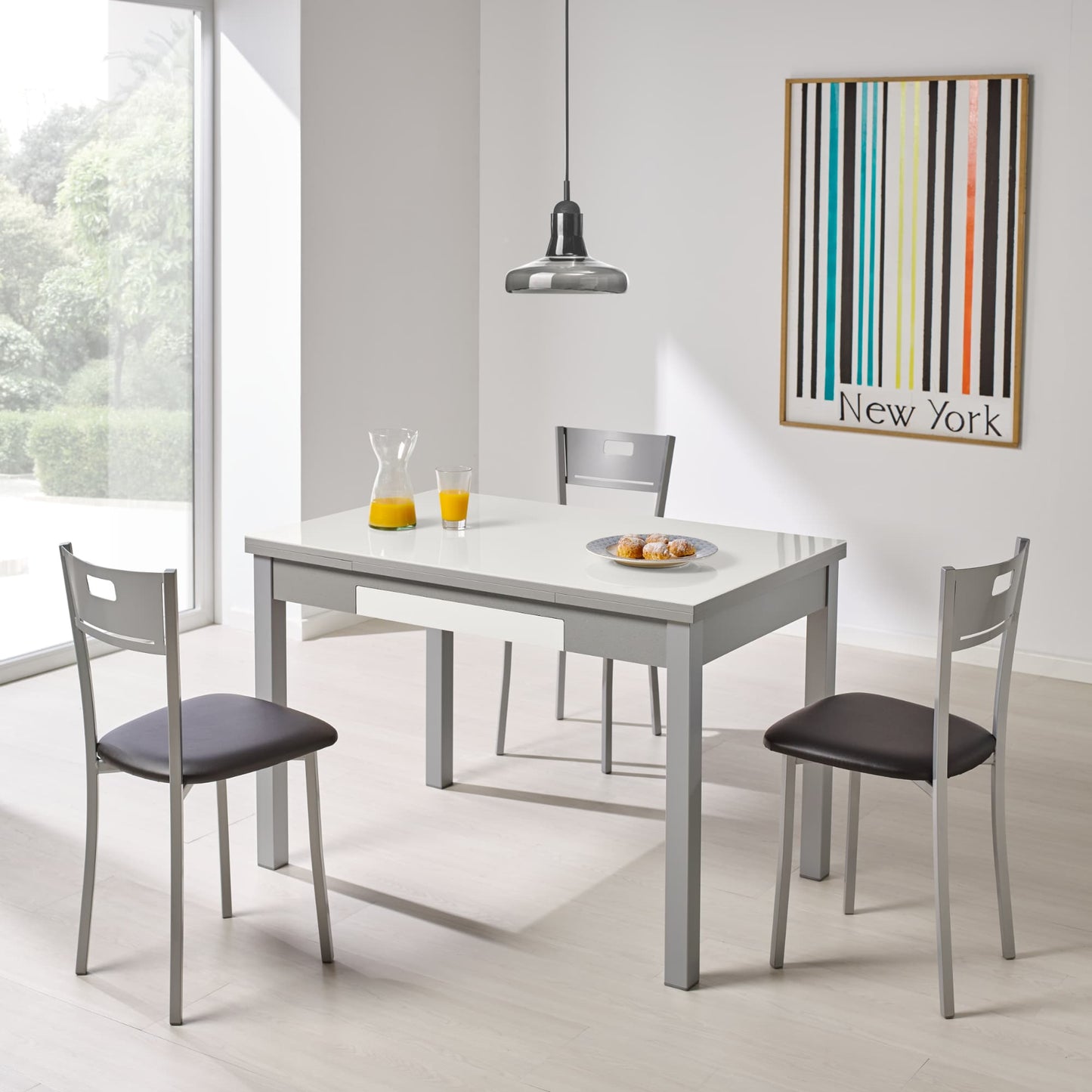 Mesa Cristal extensible con cajón Berlín