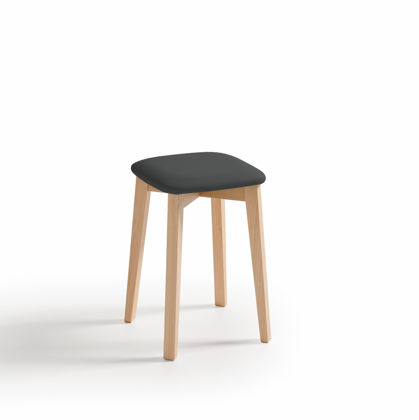 Taburete bajo de madera con asiento piel sintética Capri