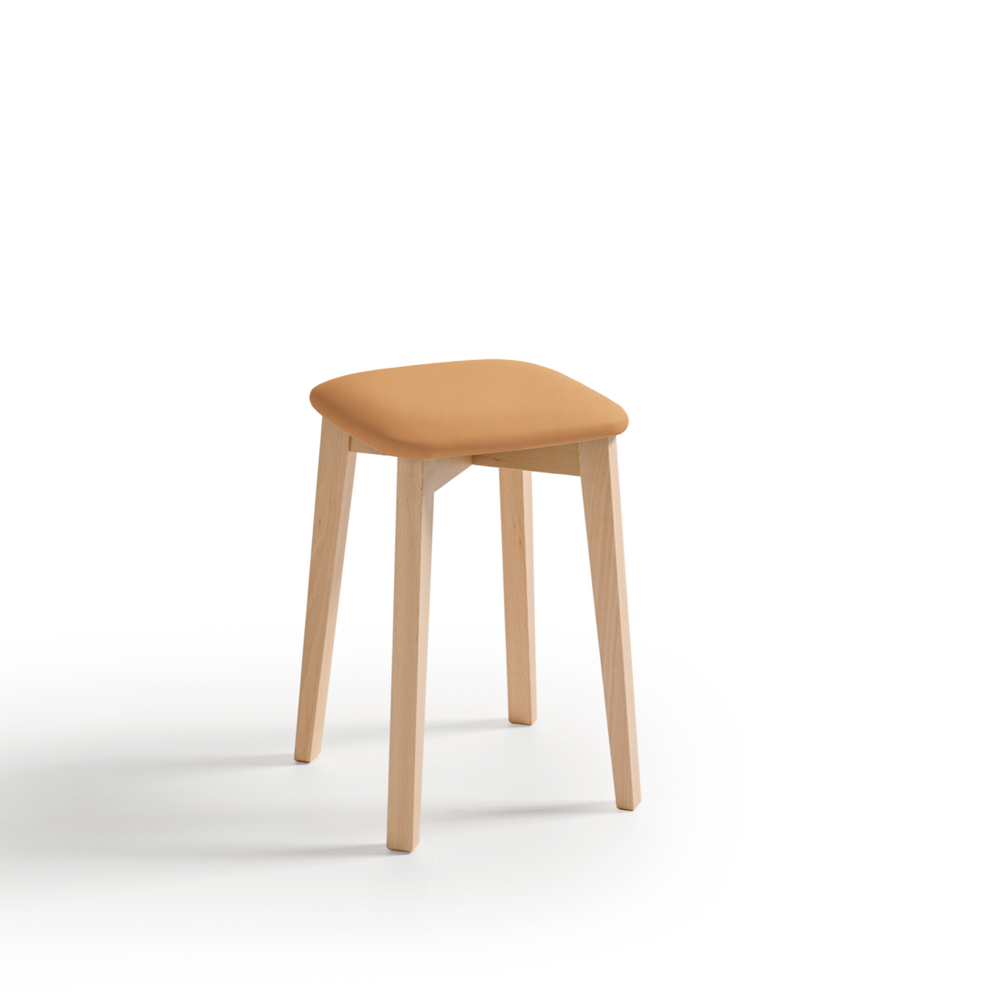 Taburete bajo de madera con asiento piel sintética Capri