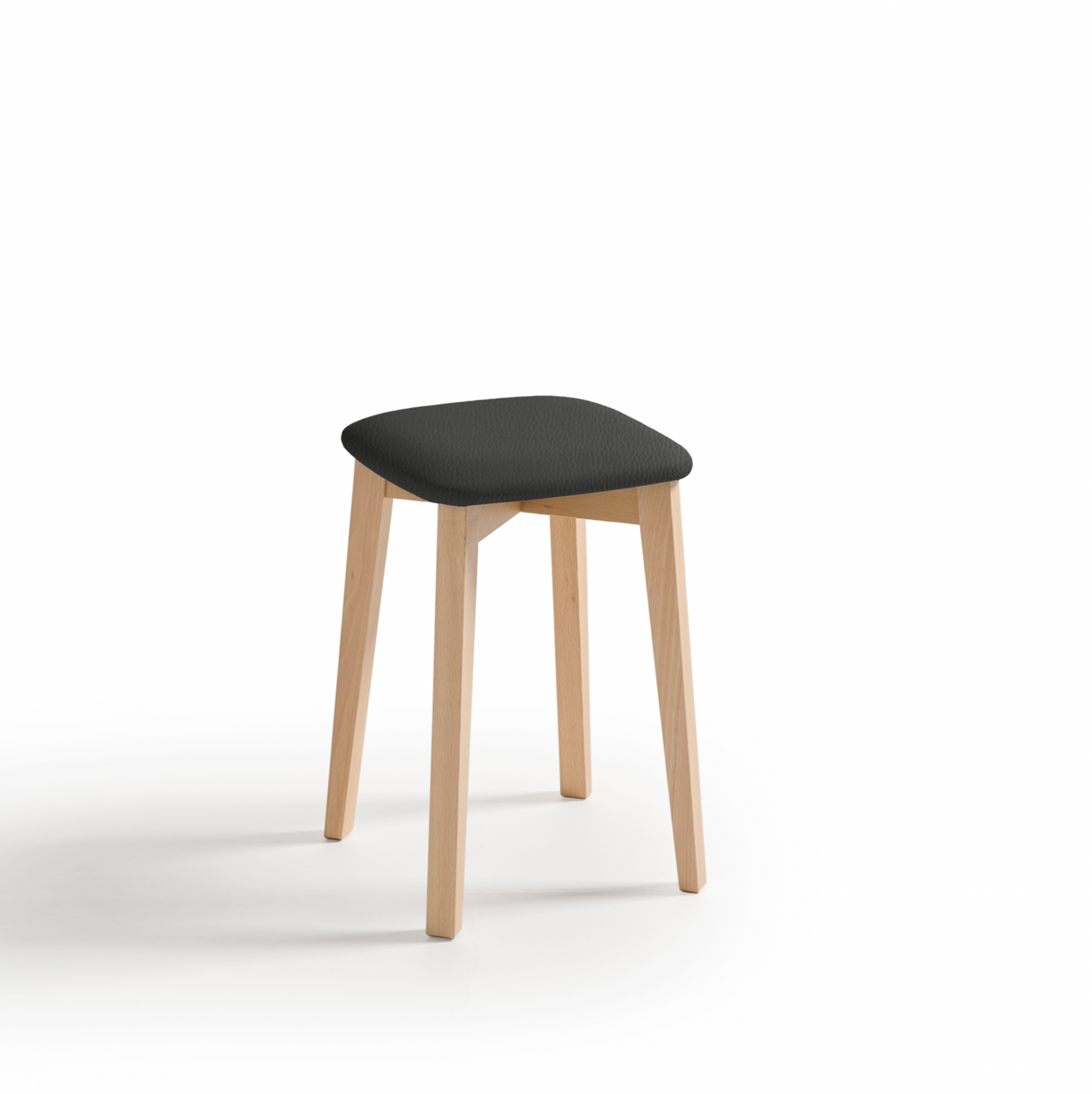 Taburete bajo de madera con asiento piel sintética Capri