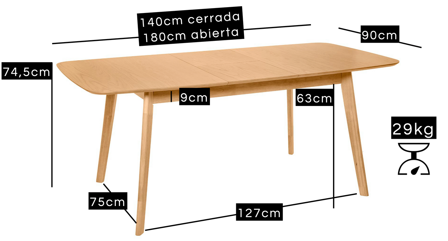 Mesa extensible de roble Cáprica