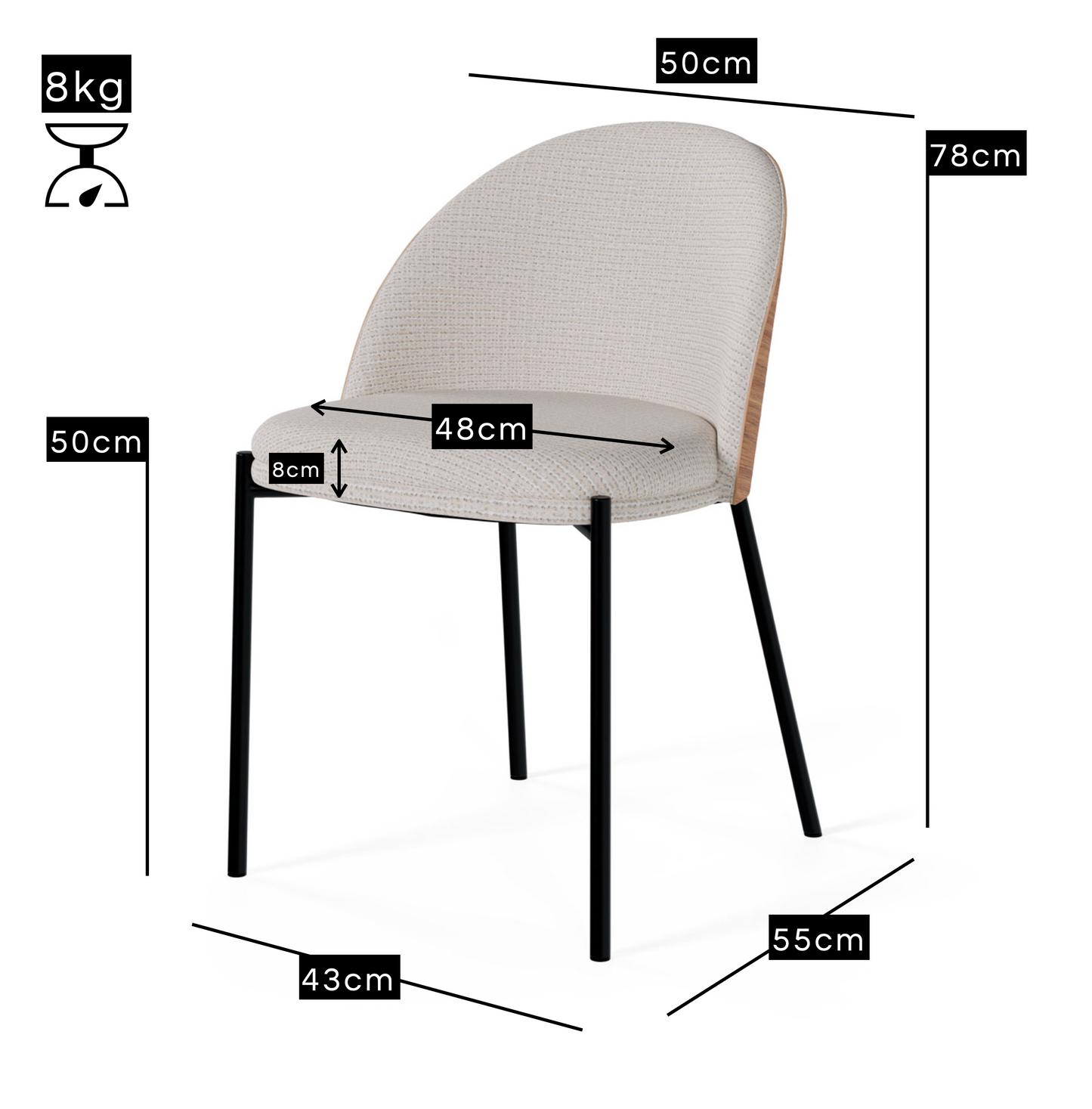 Silla tapizada con trasera de madera y patas metálicas Alpes - Vaulán