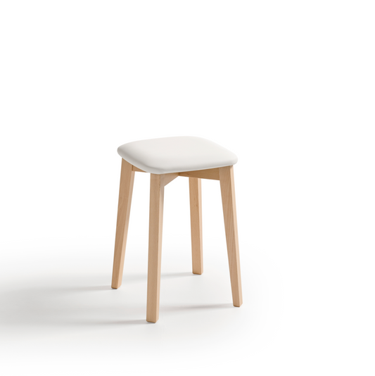 Taburete bajo de madera con asiento piel sintética Capri