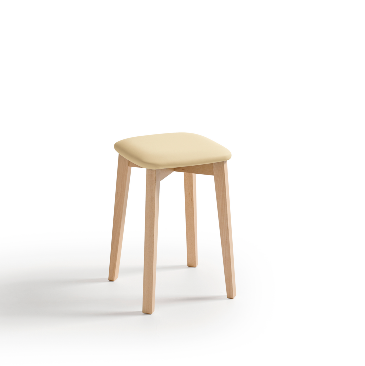 Taburete bajo de madera con asiento piel sintética Capri