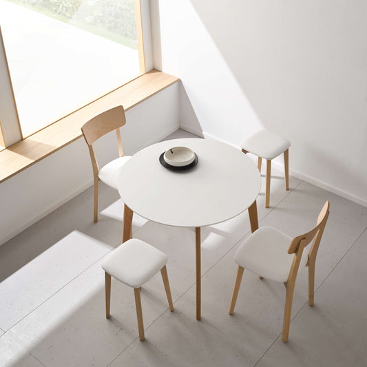 Mesa Redonda blanca con patas de madera 100cm Mykonos - Vaulán