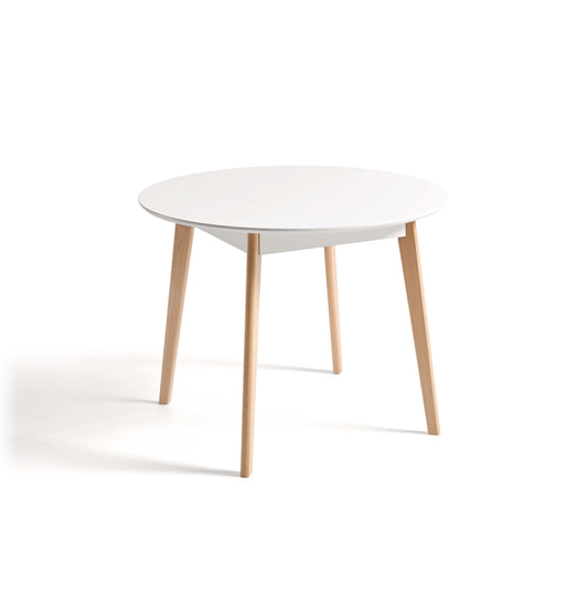Mesa Redonda blanca con patas de madera 100cm Mykonos - Vaulán