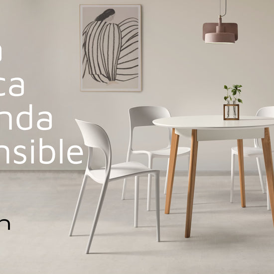 Mesa blanca extensible redonda 90cm con patas de madera
